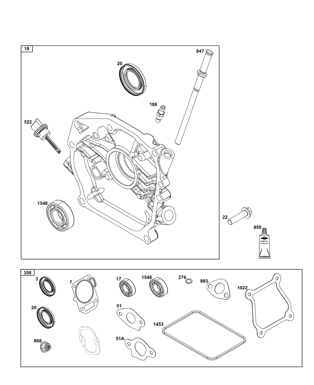 Crankcase Cover/Sump Group Diagram and Parts List for 12V337-0171-H7  Briggs and Stratton Engine